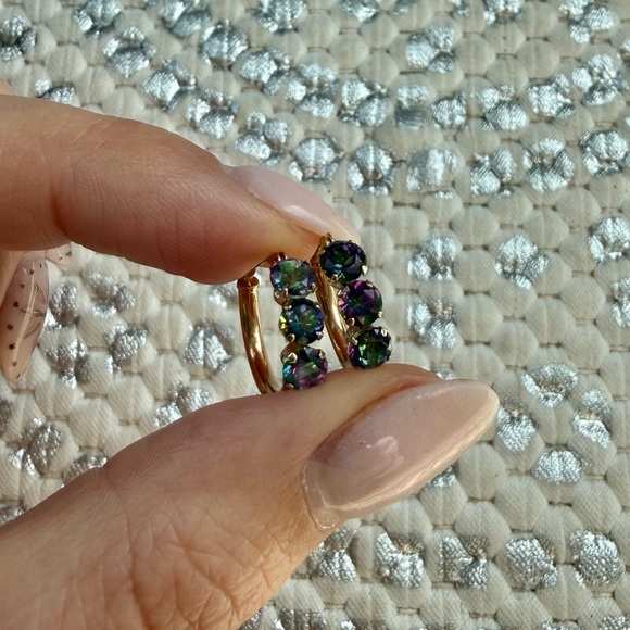 Gold Hoop Earrings in 10k with Mystic Stones main image 2